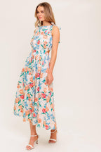 WHISPERING FLORA WOVEN MIDI DRESS Flying Tomato
