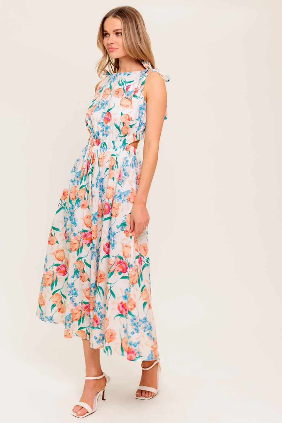 WHISPERING FLORA WOVEN MIDI DRESS Flying Tomato