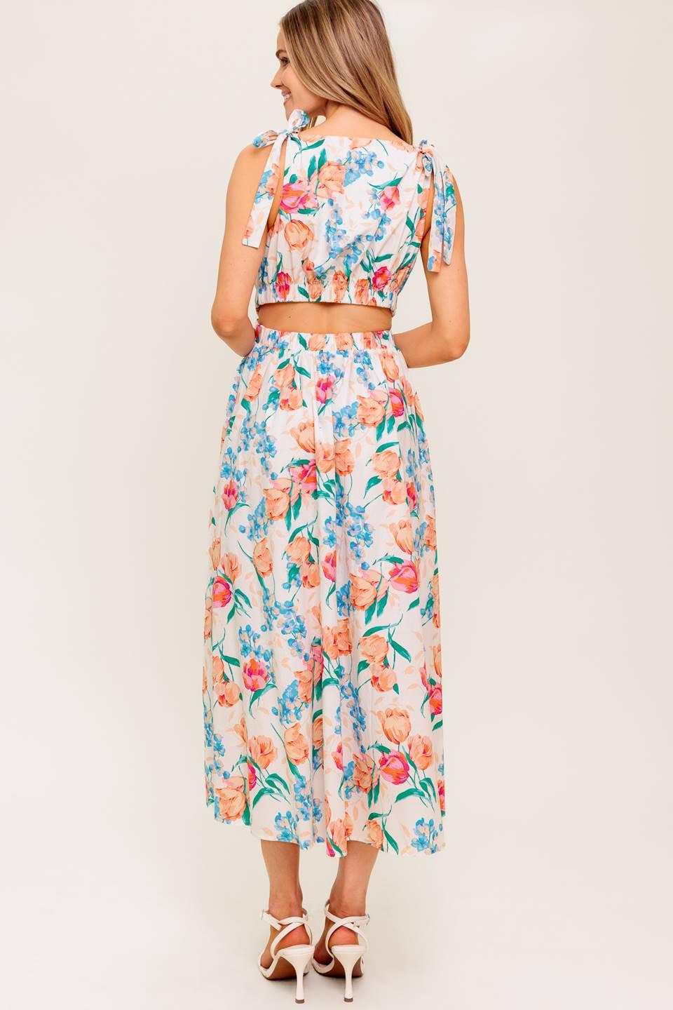 WHISPERING FLORA WOVEN MIDI DRESS Flying Tomato