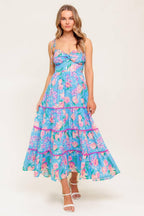 SOFT BLOOM BLUE WOVEN MIDI DRESS Flying Tomato