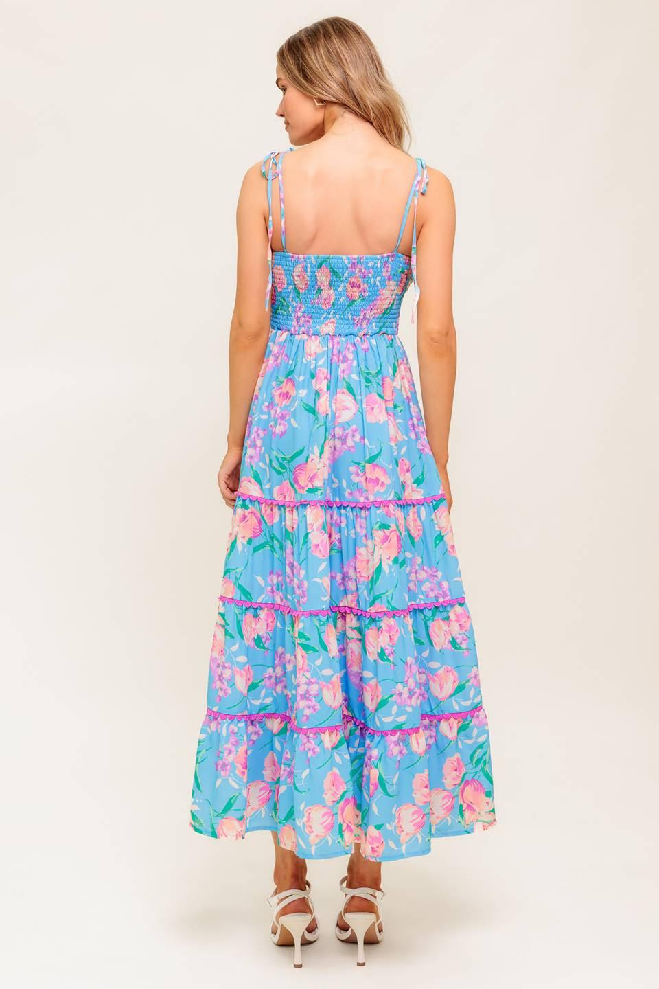 SOFT BLOOM BLUE WOVEN MIDI DRESS Flying Tomato