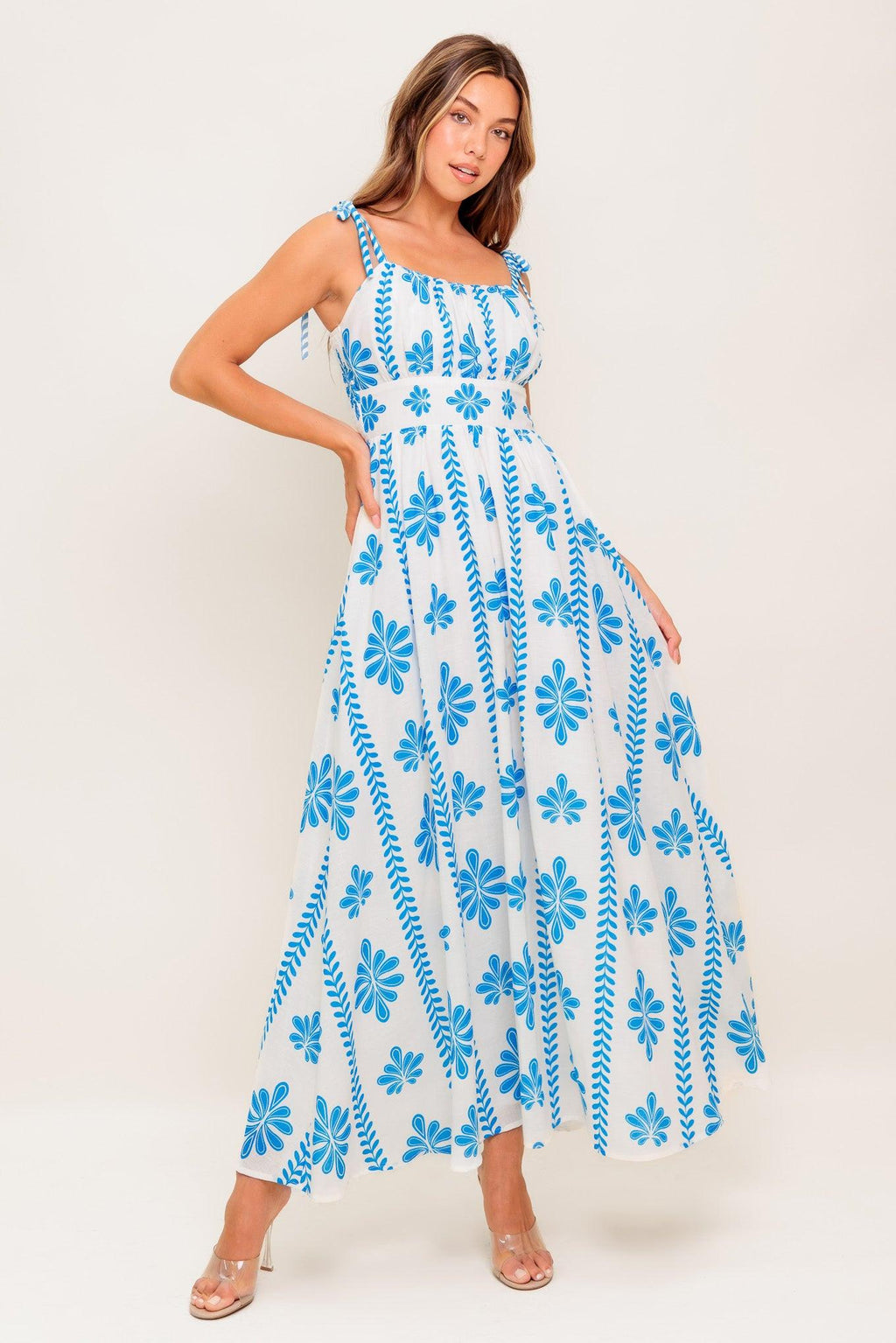 BLUE NOIR FLORAL WOVEN MAXI DRESS Flying Tomato