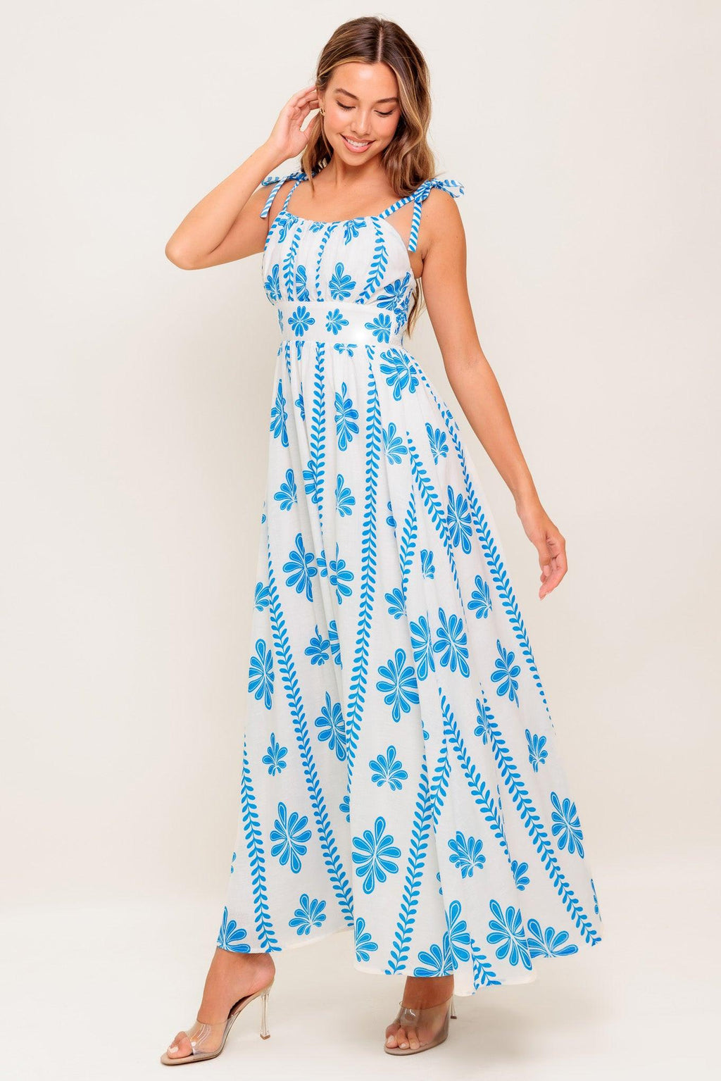 BLUE NOIR FLORAL WOVEN MAXI DRESS Flying Tomato
