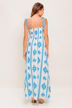 BLUE NOIR FLORAL WOVEN MAXI DRESS Flying Tomato