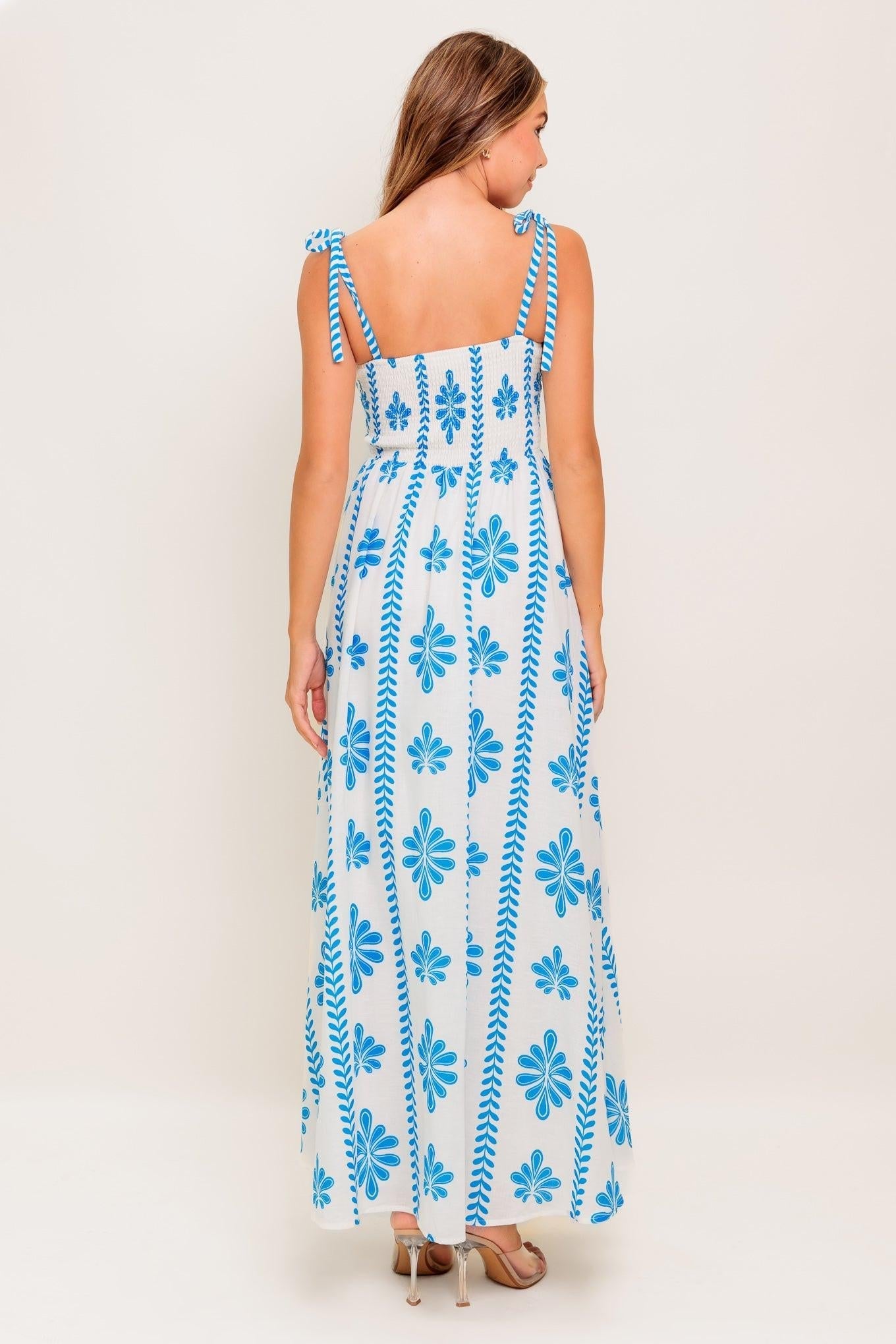 BLUE NOIR FLORAL WOVEN MAXI DRESS Flying Tomato