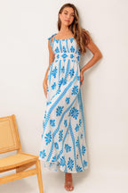 BLUE NOIR FLORAL WOVEN MAXI DRESS Flying Tomato