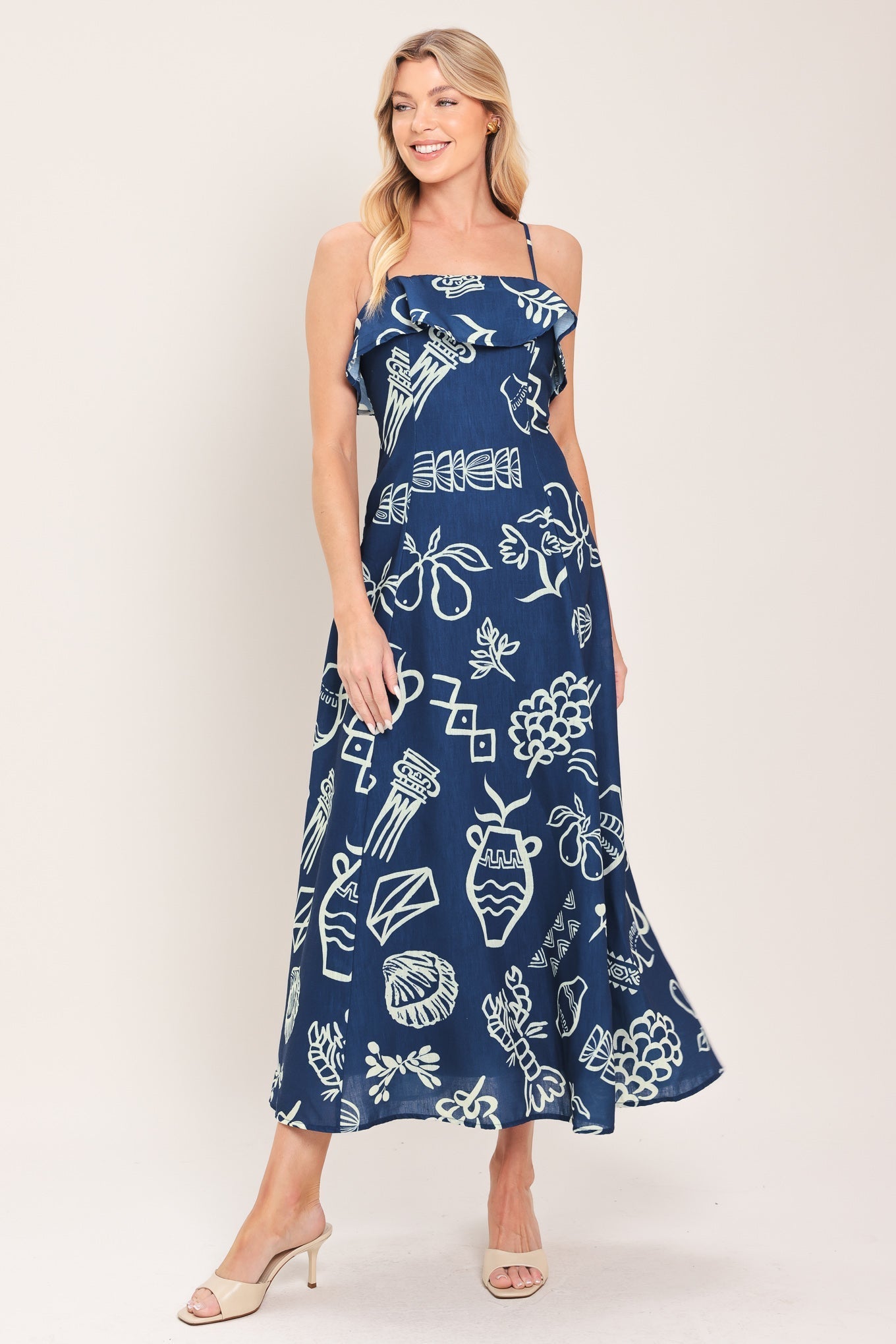 COASTAL SKETCH WOVEN MIDI DRESS Flying Tomato
