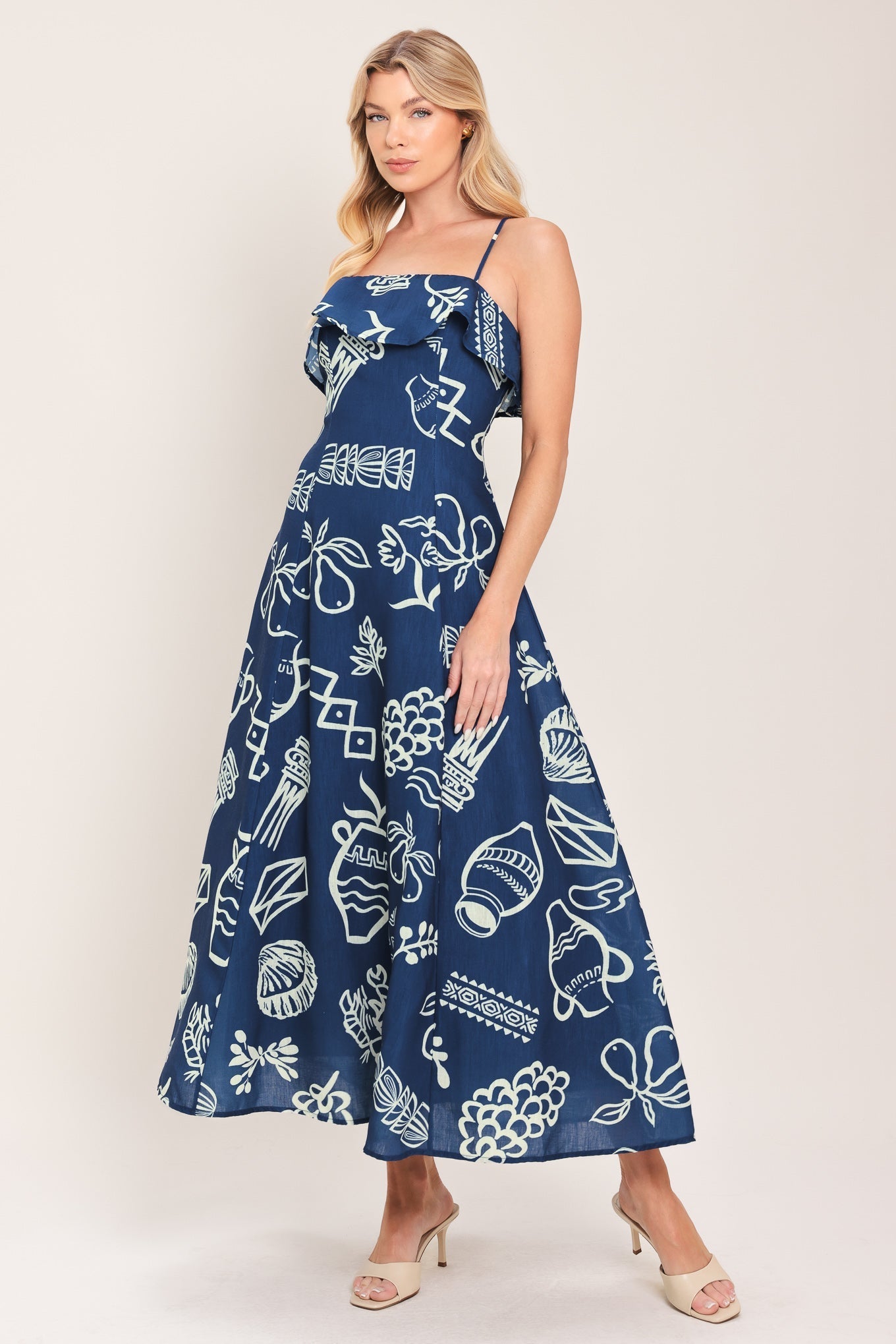 COASTAL SKETCH WOVEN MIDI DRESS Flying Tomato