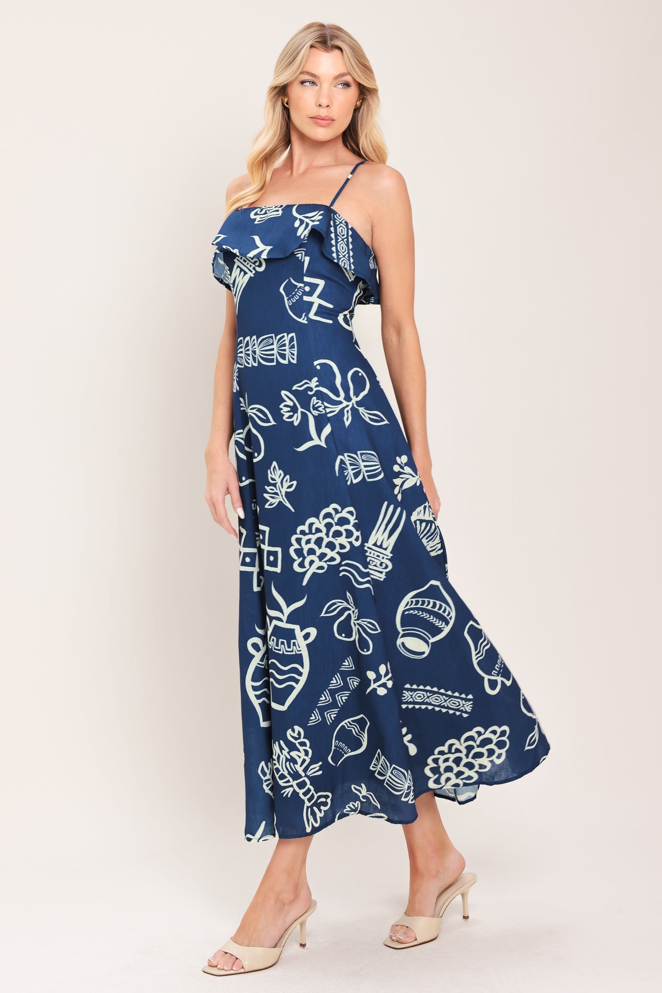 COASTAL SKETCH WOVEN MIDI DRESS Flying Tomato