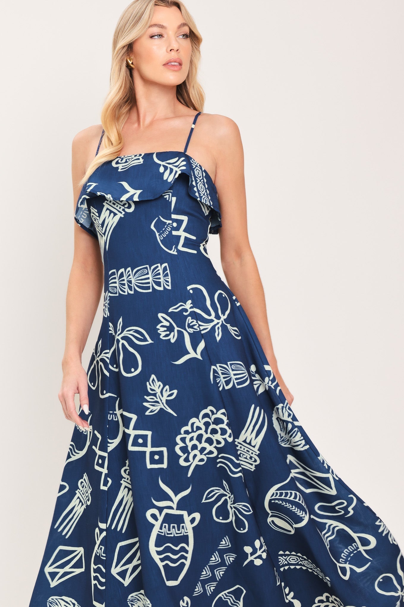 COASTAL SKETCH WOVEN MIDI DRESS Flying Tomato