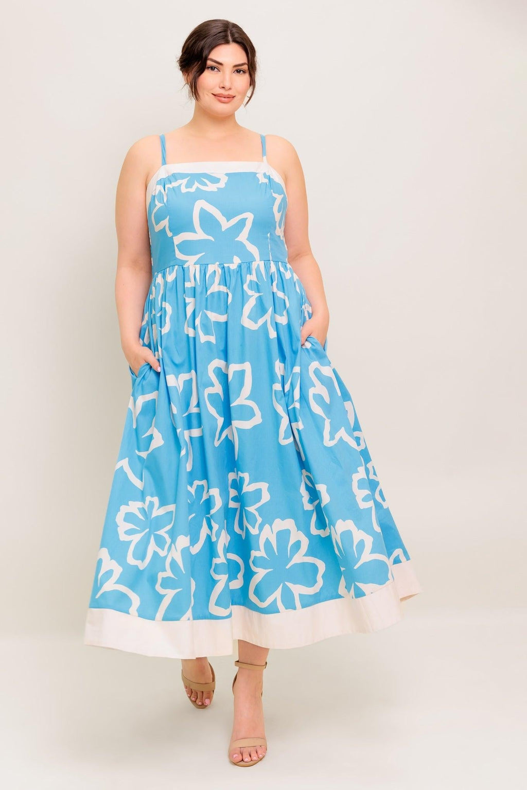 SERENE PETALS BLUE WOVEN MIDI DRESS Flying Tomato