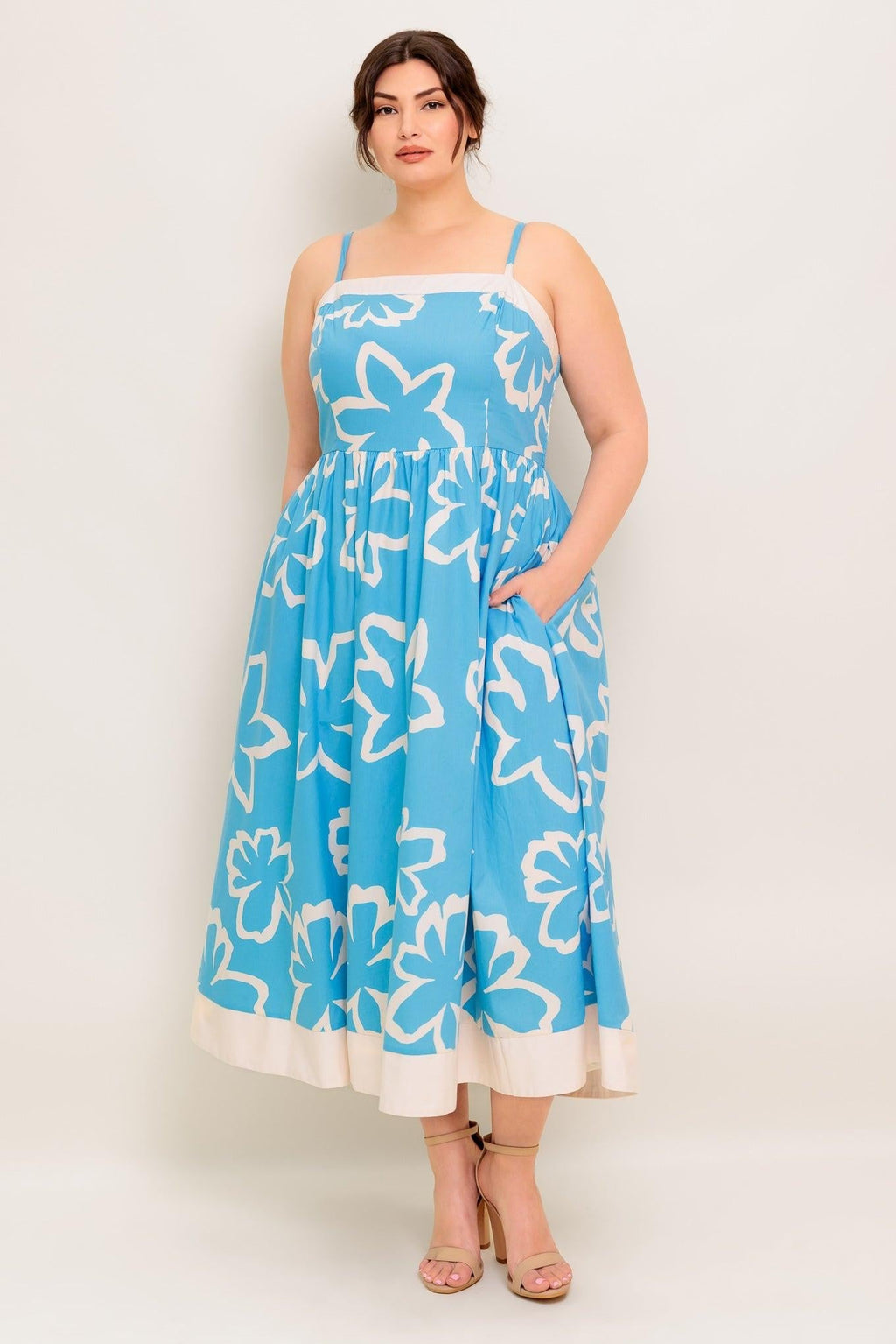 SERENE PETALS BLUE WOVEN MIDI DRESS Flying Tomato