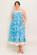 SERENE PETALS BLUE WOVEN MIDI DRESS Flying Tomato
