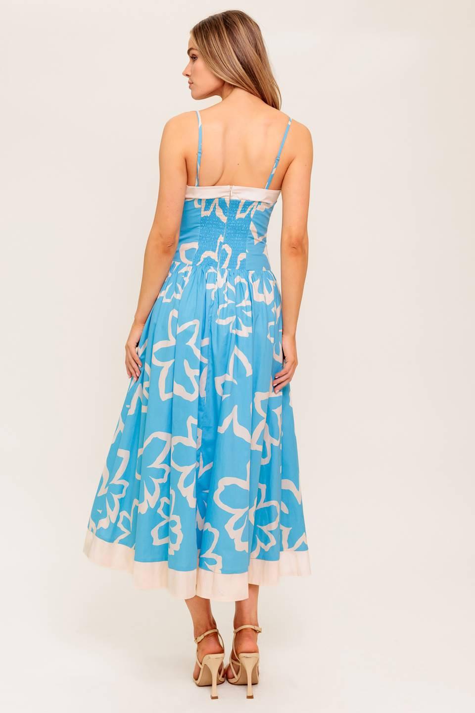 SERENE PETALS BLUE WOVEN MIDI DRESS Flying Tomato