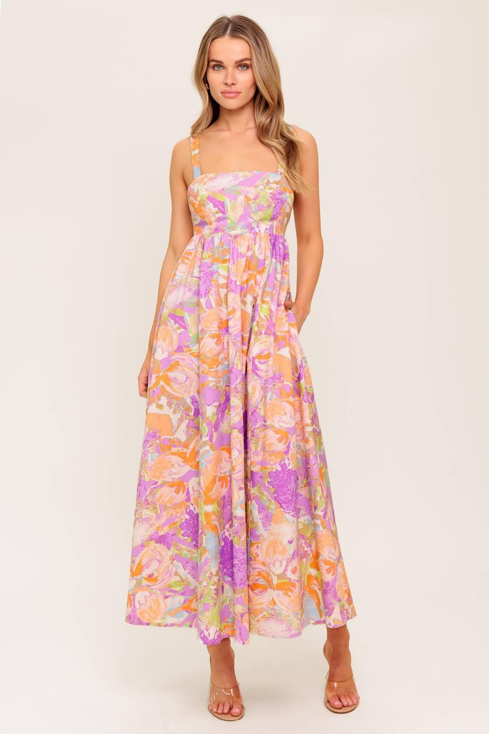 BREEZE SONG PINK WOVEN MIDI DRESS Flying Tomato