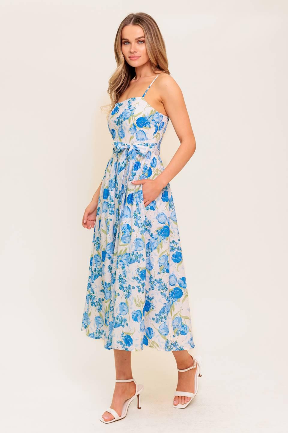 ROSY MOOD FLORAL WOVEN MIDI DRESS Flying Tomato