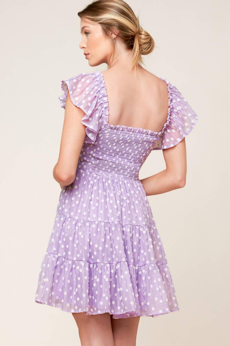 PLAYFULLY POSH LAVENDER WOVEN MINI DRESS Flying Tomato