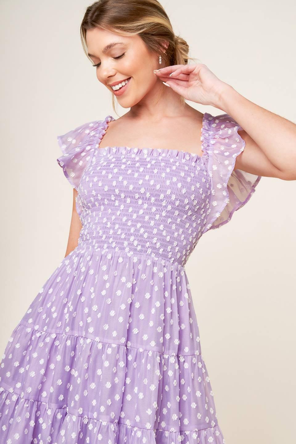 PLAYFULLY POSH LAVENDER WOVEN MINI DRESS Flying Tomato