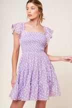 PLAYFULLY POSH LAVENDER WOVEN MINI DRESS Flying Tomato