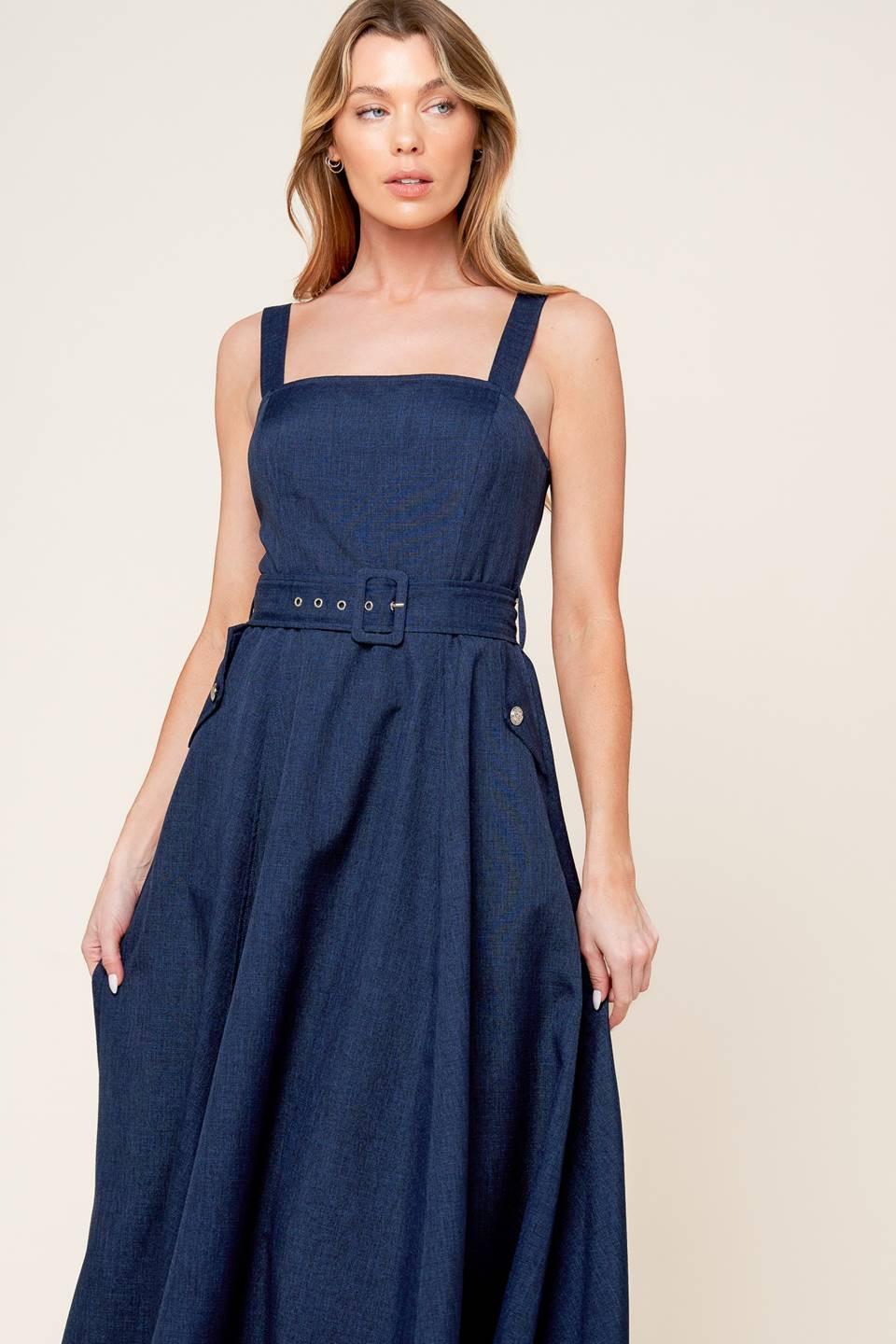 RAULAND NAVY WOVEN MIDI DRESS Flying Tomato