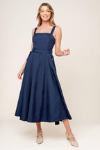 RAULAND NAVY WOVEN MIDI DRESS Flying Tomato
