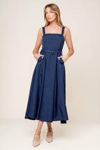 RAULAND NAVY WOVEN MIDI DRESS Flying Tomato