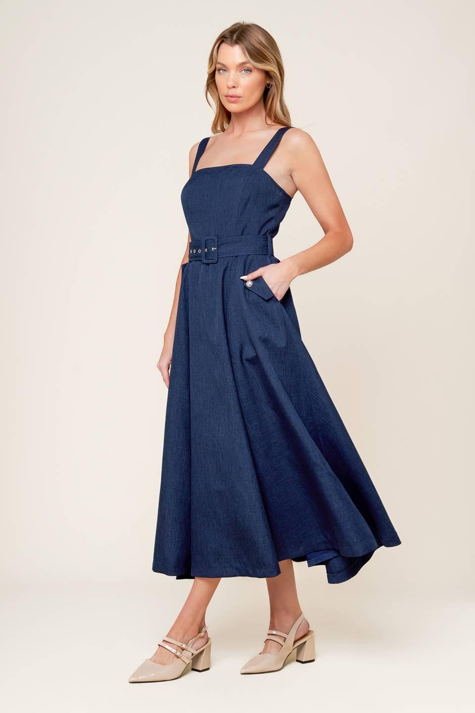 RAULAND NAVY WOVEN MIDI DRESS Flying Tomato
