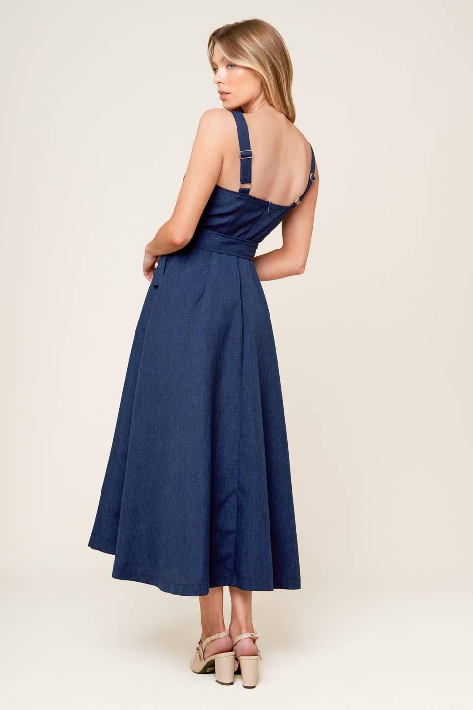 RAULAND NAVY WOVEN MIDI DRESS Flying Tomato