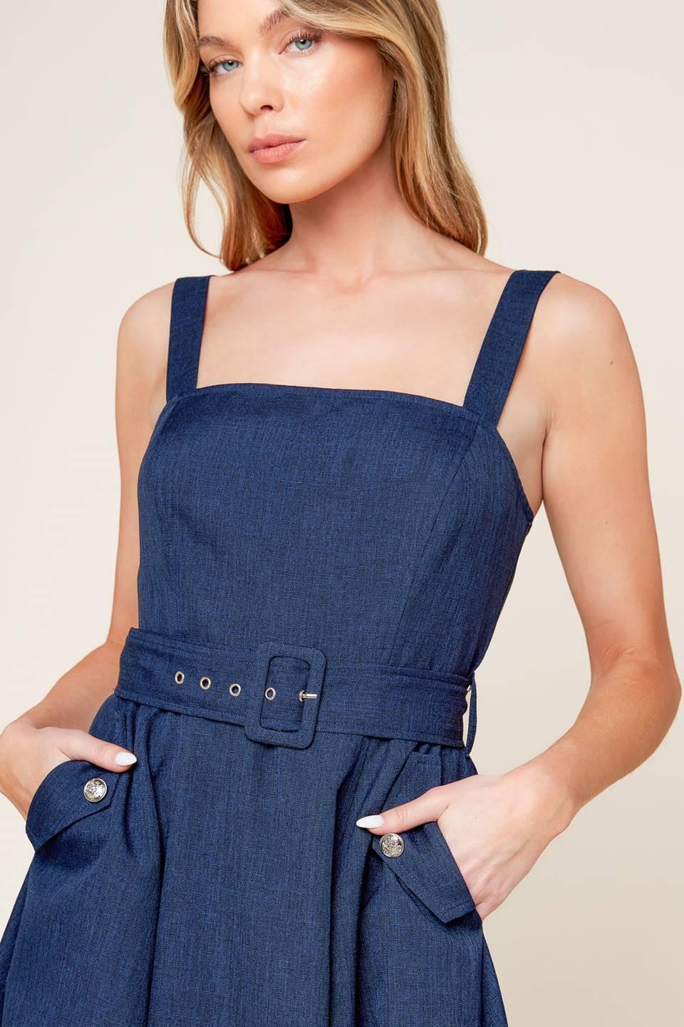 RAULAND NAVY WOVEN MIDI DRESS Flying Tomato
