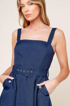 RAULAND NAVY WOVEN MIDI DRESS Flying Tomato