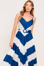 RADIANT HEART NAVY WOVEN MIDI DRESS Flying Tomato