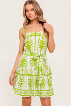 SUNDOWN CHARM GREEN WOVEN MINI DRESS Flying Tomato