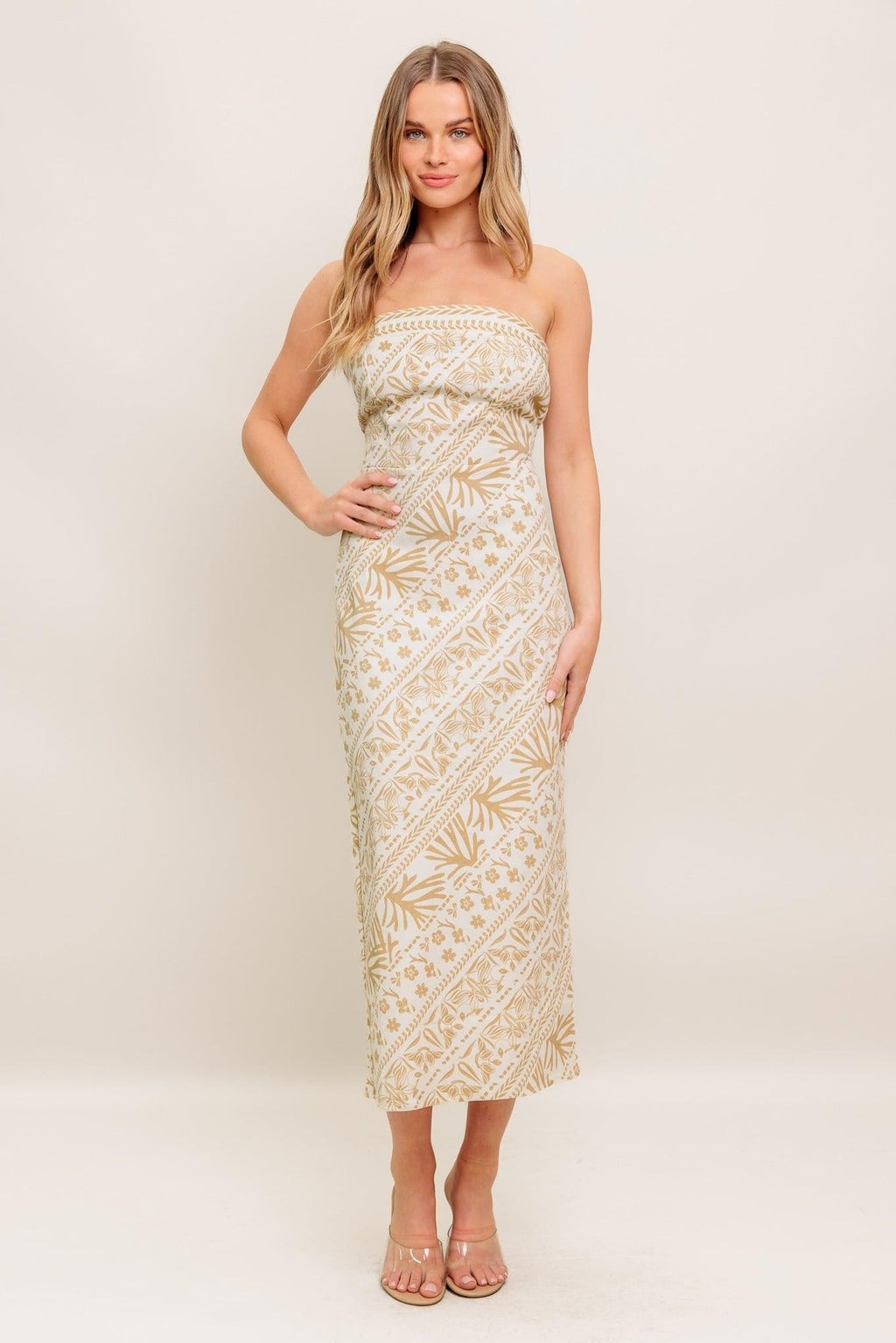 BOHO TROPIC DRAPE WOVEN MIDI DRESS Flying Tomato
