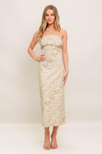 BOHO TROPIC DRAPE WOVEN MIDI DRESS Flying Tomato