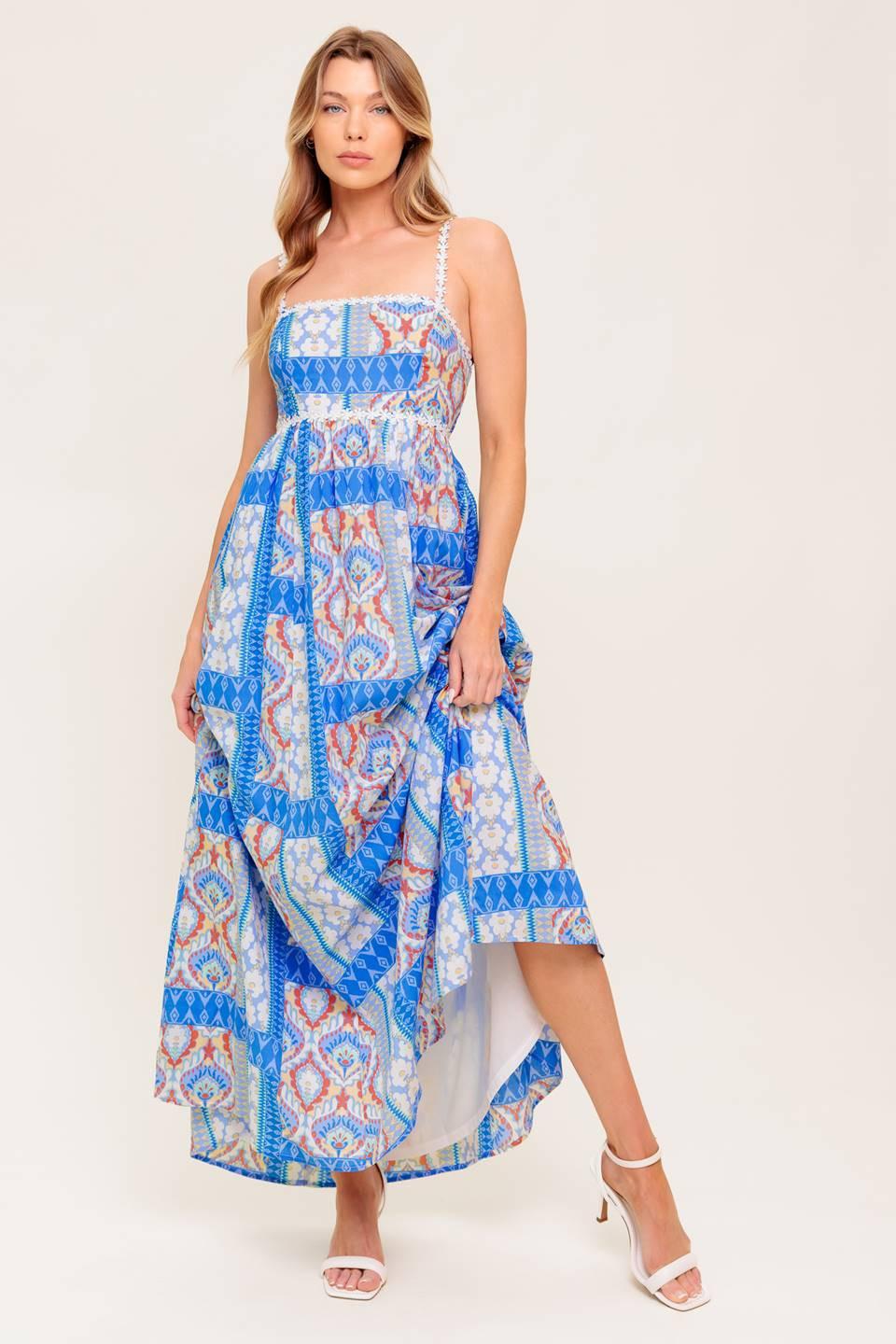 LASTING MAGIC BLUE WOVEN MAXI DRESS Flying Tomato