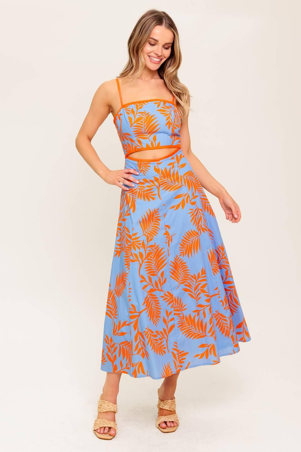 APRICOT SUNSET WOVEN MIDI DRESS Flying Tomato