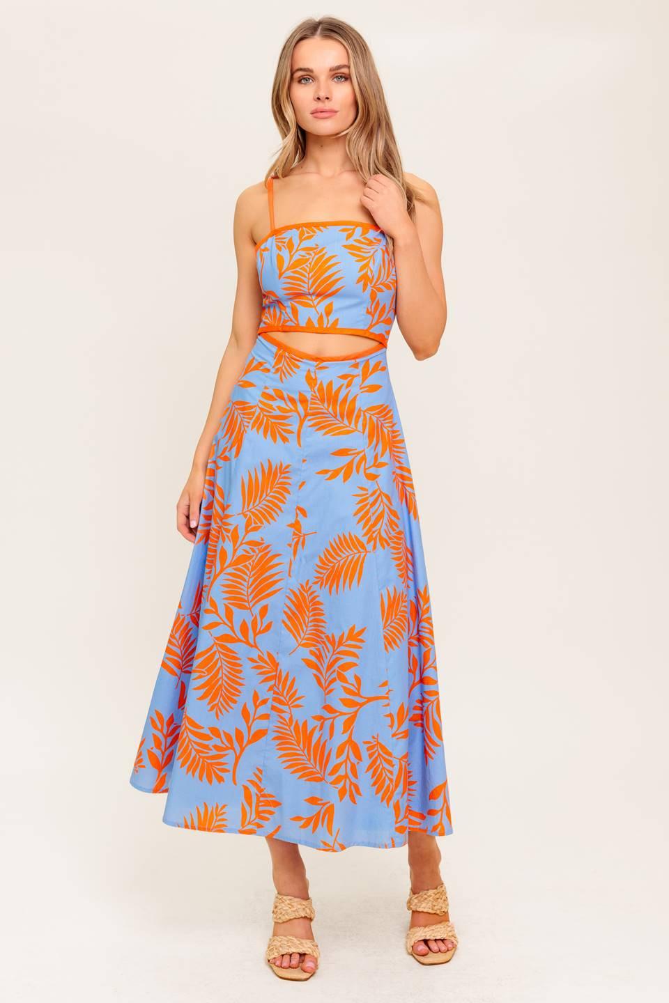 APRICOT SUNSET WOVEN MIDI DRESS Flying Tomato