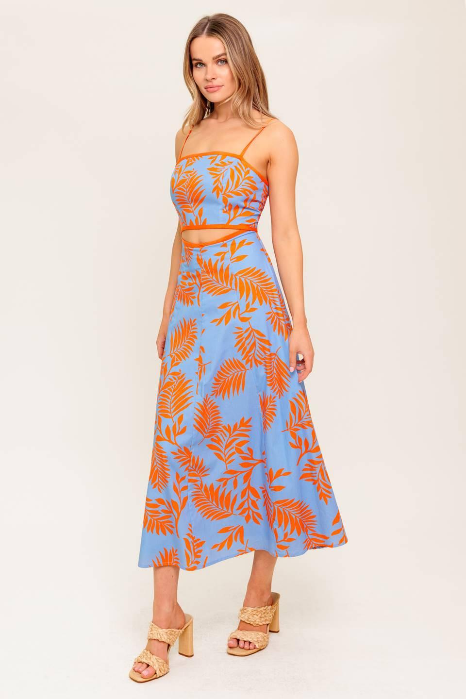 APRICOT SUNSET WOVEN MIDI DRESS Flying Tomato