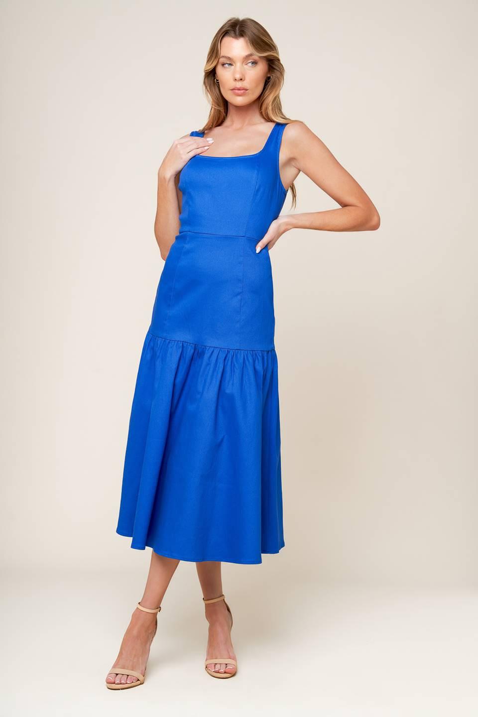 PLEASANT DREAMS BLUE WOVEN MIDI DRESS Flying Tomato
