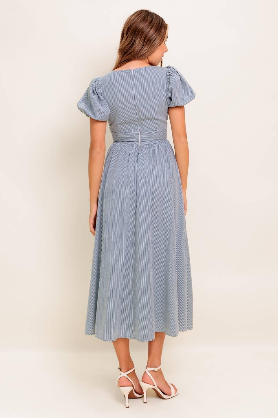 COZY GARDEN IVORY BLUE WOVEN MIDI DRESS Flying Tomato