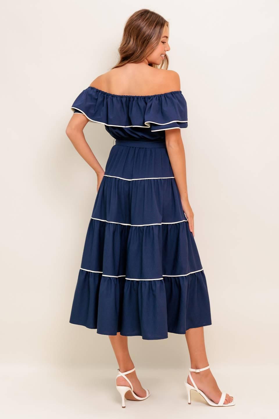 BUTTERCREAM DREAM NAVY WOVEN MIDI DRESS Flying Tomato