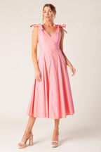 ON THE RIGHT TRACK PEACH WOVEN MIDI DRESS Flying Tomato