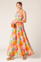 BON VOYAGE PINK ORANGE WOVEN MAXI DRESS Flying Tomato