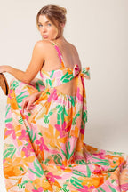 BON VOYAGE PINK ORANGE WOVEN MAXI DRESS Flying Tomato