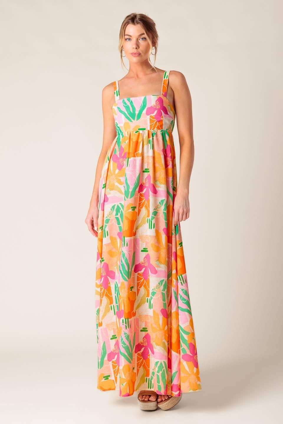 BON VOYAGE PINK ORANGE WOVEN MAXI DRESS Flying Tomato