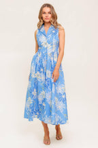 FERN WHISPER BLUE WOVEN MIDI DRESS Flying Tomato