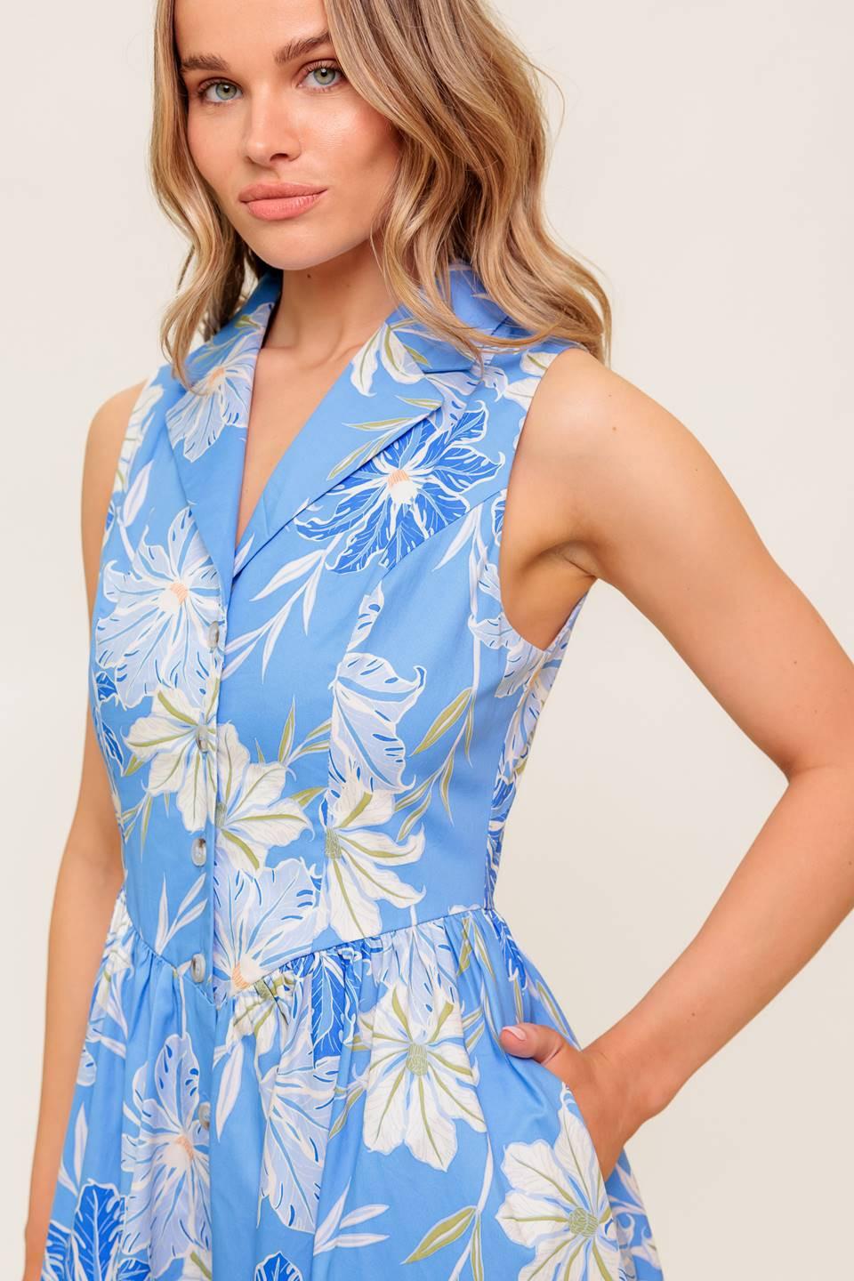 FERN WHISPER BLUE WOVEN MIDI DRESS Flying Tomato
