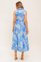 FERN WHISPER BLUE WOVEN MIDI DRESS Flying Tomato