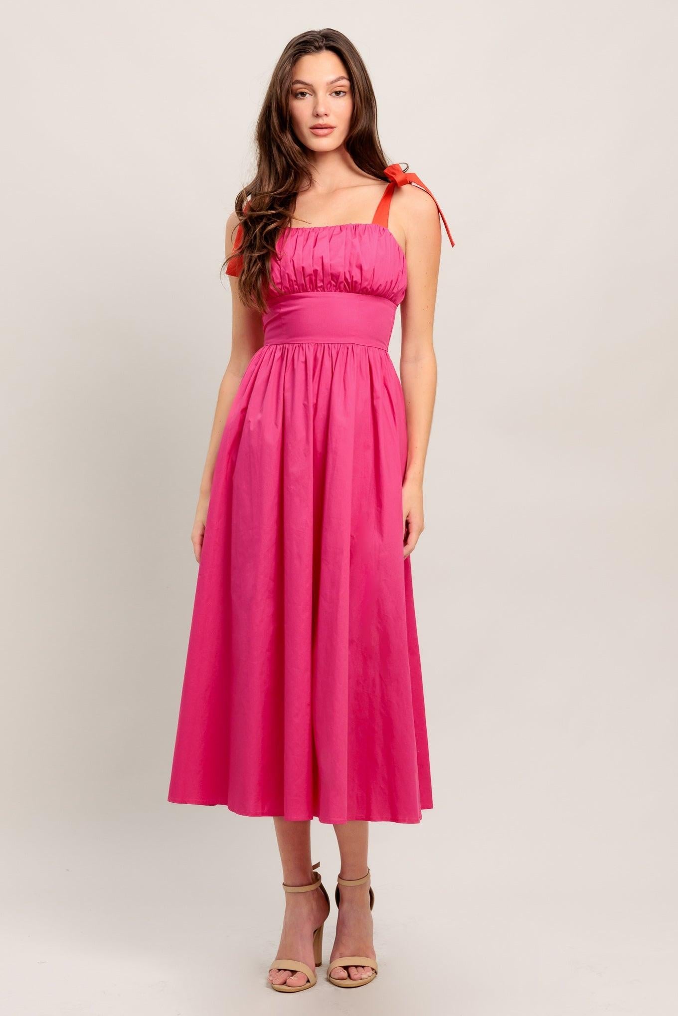 EVENING DELIGHTS FUCHSIA WOVEN MIDI DRESS Flying Tomato