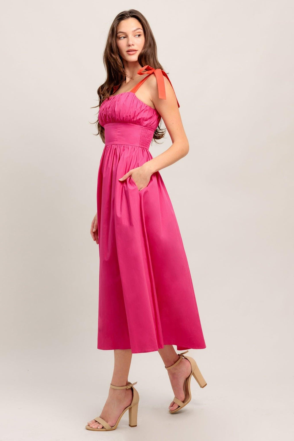 EVENING DELIGHTS FUCHSIA WOVEN MIDI DRESS Flying Tomato